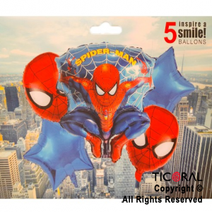 SET DE GLOBOS METALIZADO SPIDERMAN 5 UNIDADES X 1